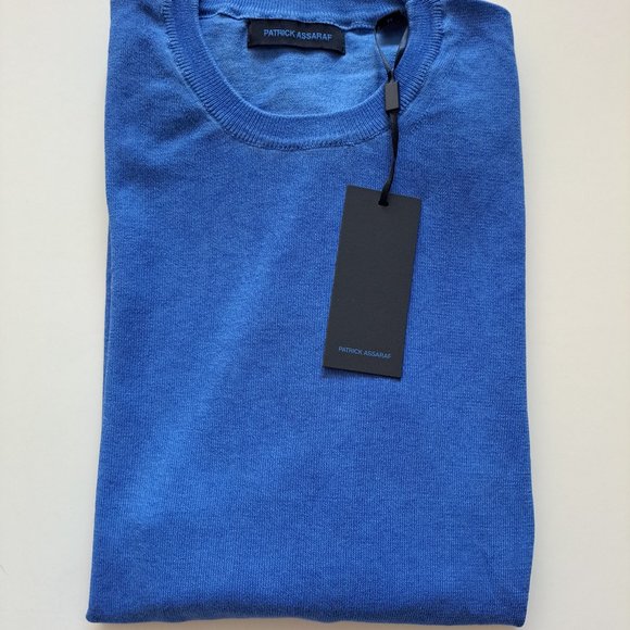 NWT Men's Patrick Assaraf 100% Cotton Crew Neck Blue Pullover Sweater Size M - Picture 13 of 13